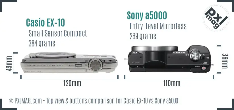 Casio EX-10 vs Sony a5000 top view buttons comparison