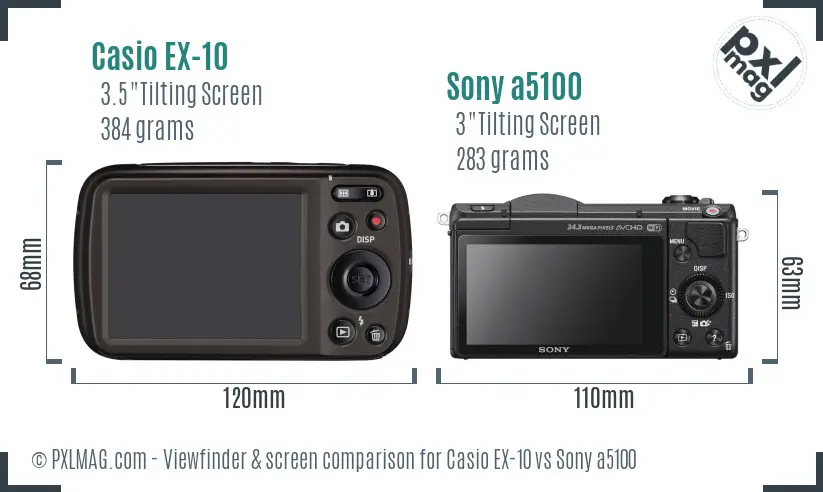 Casio EX-10 vs Sony a5100 Screen and Viewfinder comparison