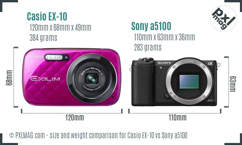 Casio EX-10 vs Sony a5100 size comparison