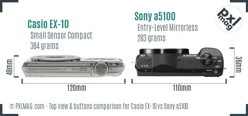 Casio EX-10 vs Sony a5100 top view buttons comparison