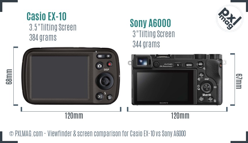 Casio EX-10 vs Sony A6000 Screen and Viewfinder comparison