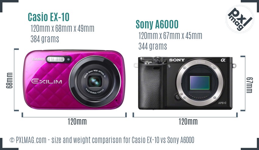 Casio EX-10 vs Sony A6000 size comparison