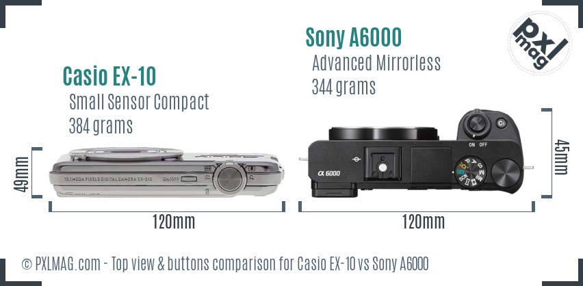 Casio EX-10 vs Sony A6000 top view buttons comparison