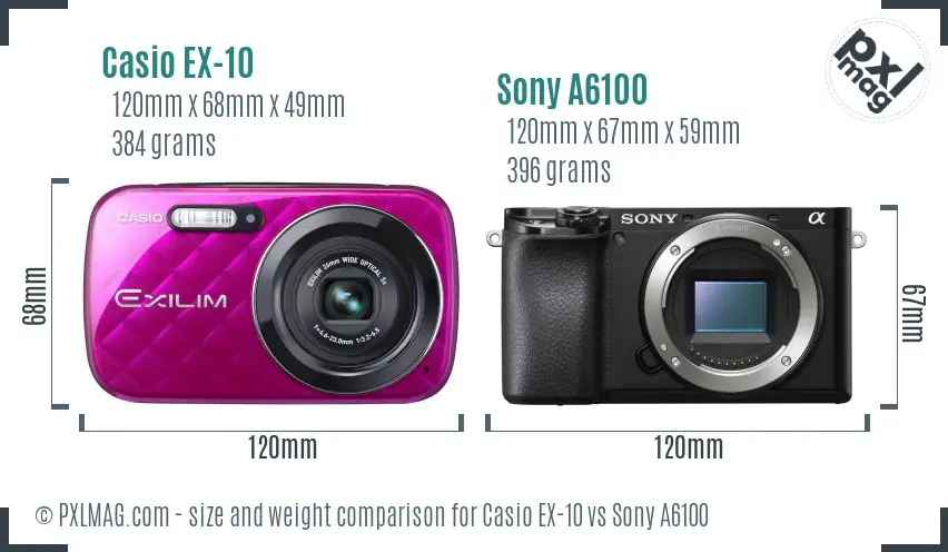 Casio EX-10 vs Sony A6100 size comparison Casio EX-10 vs Sony A6100 size comparison