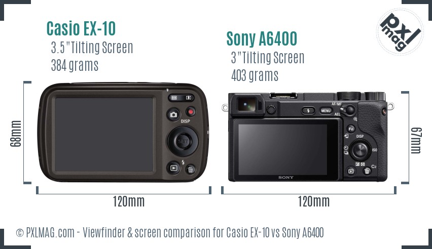Casio EX-10 vs Sony A6400 Screen and Viewfinder comparison