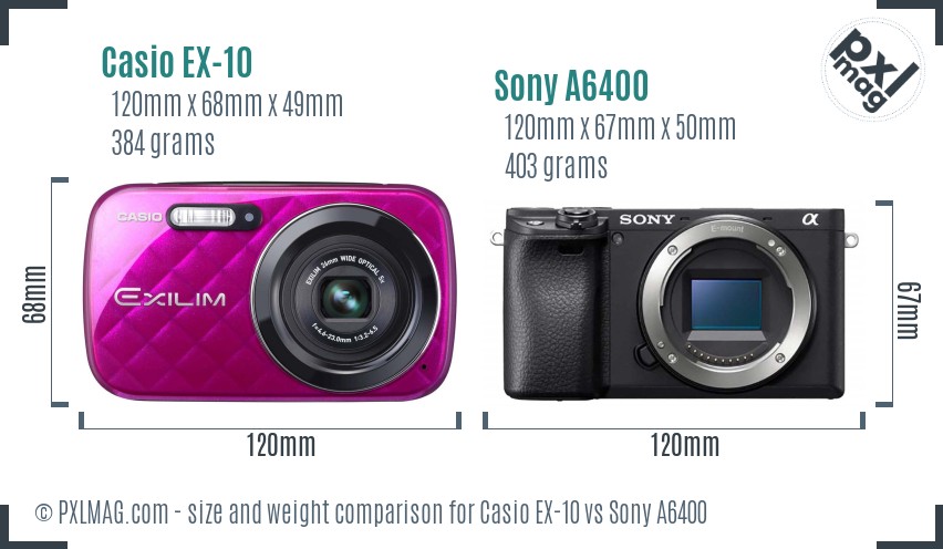 Casio EX-10 vs Sony A6400 size comparison