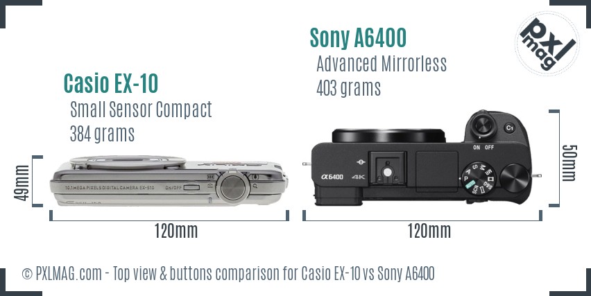 Casio EX-10 vs Sony A6400 top view buttons comparison