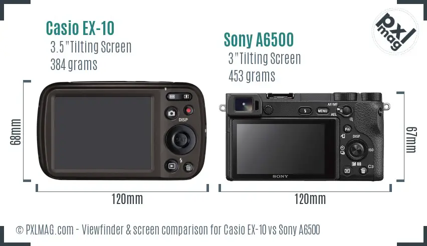 Casio EX-10 vs Sony A6500 Screen and Viewfinder comparison Casio EX-10 vs Sony A6500 Screen and Viewfinder comparison