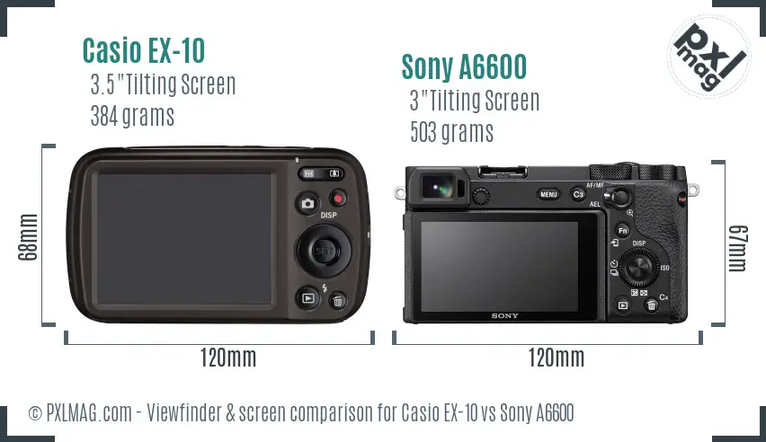 Casio EX-10 vs Sony A6600 Screen and Viewfinder comparison