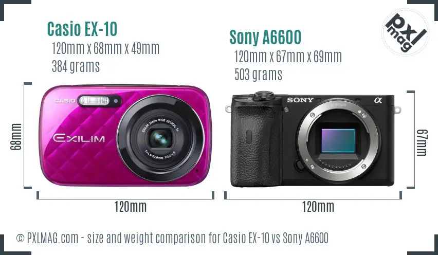 Casio EX-10 vs Sony A6600 size comparison