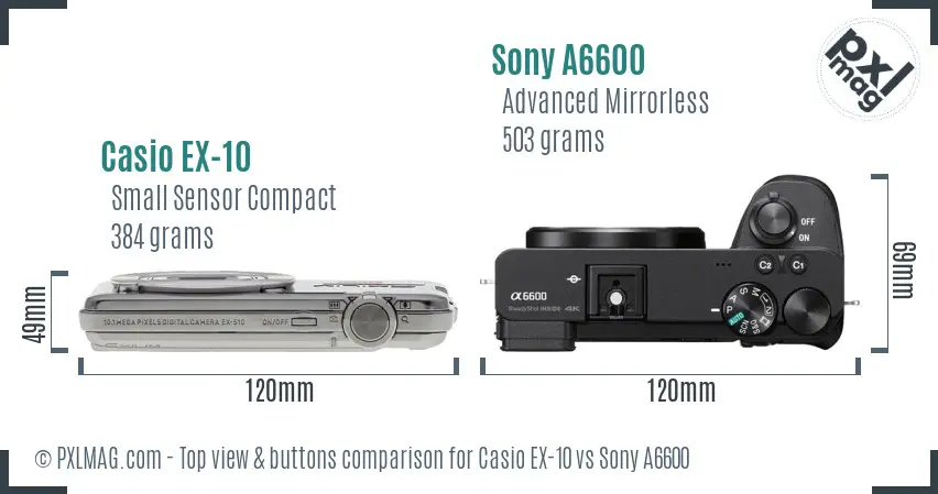 Casio EX-10 vs Sony A6600 top view buttons comparison