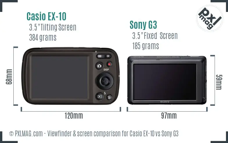 Casio EX-10 vs Sony G3 Screen and Viewfinder comparison