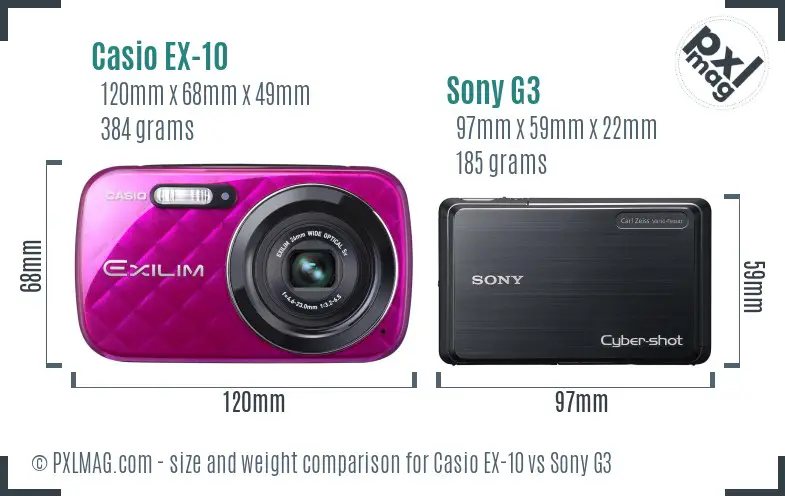 Casio EX-10 vs Sony G3 size comparison