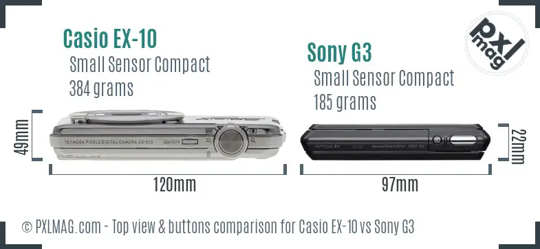 Casio EX-10 vs Sony G3 top view buttons comparison
