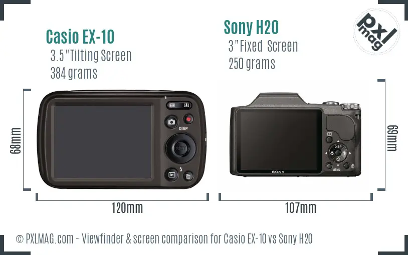 Casio EX-10 vs Sony H20 Screen and Viewfinder comparison