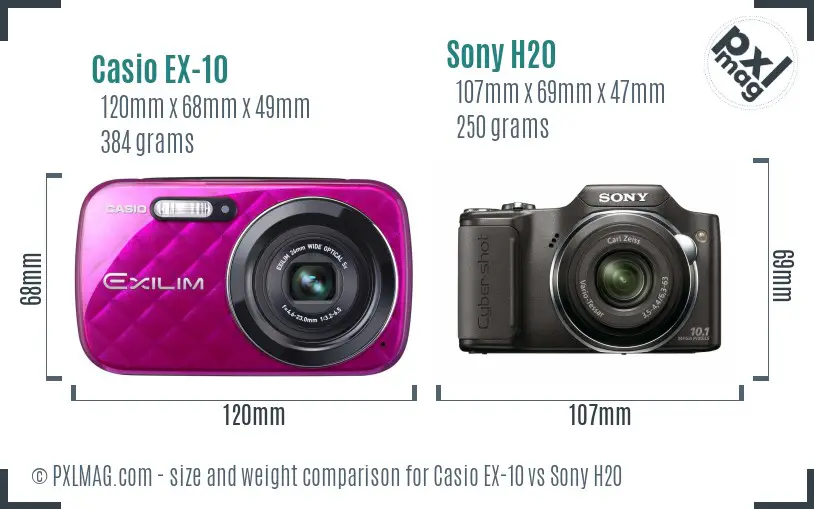 Casio EX-10 vs Sony H20 size comparison
