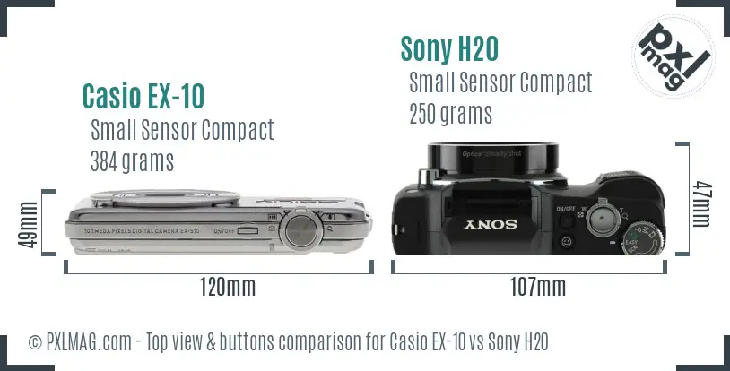Casio EX-10 vs Sony H20 top view buttons comparison
