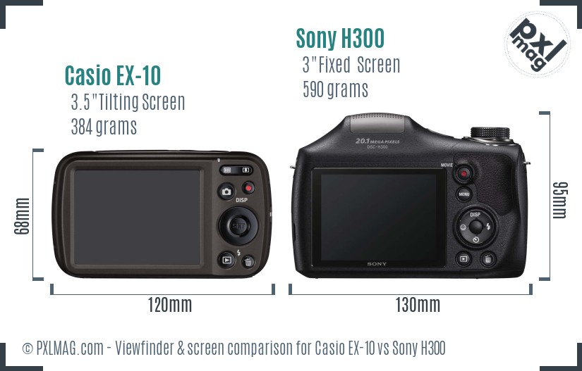 Casio EX-10 vs Sony H300 Screen and Viewfinder comparison