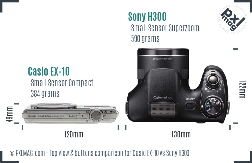 Casio EX-10 vs Sony H300 top view buttons comparison