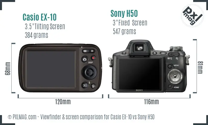 Casio EX-10 vs Sony H50 Screen and Viewfinder comparison