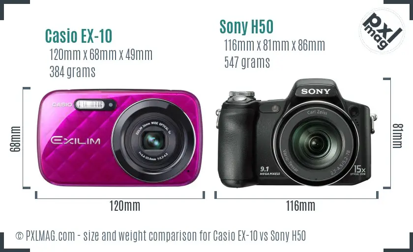 Casio EX-10 vs Sony H50 size comparison