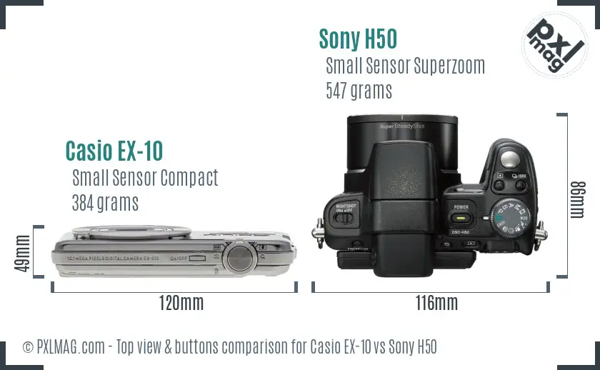 Casio EX-10 vs Sony H50 top view buttons comparison