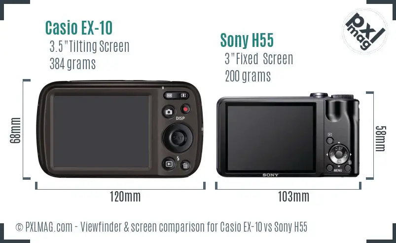 Casio EX-10 vs Sony H55 Screen and Viewfinder comparison