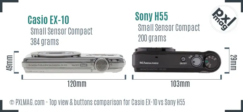 Casio EX-10 vs Sony H55 top view buttons comparison