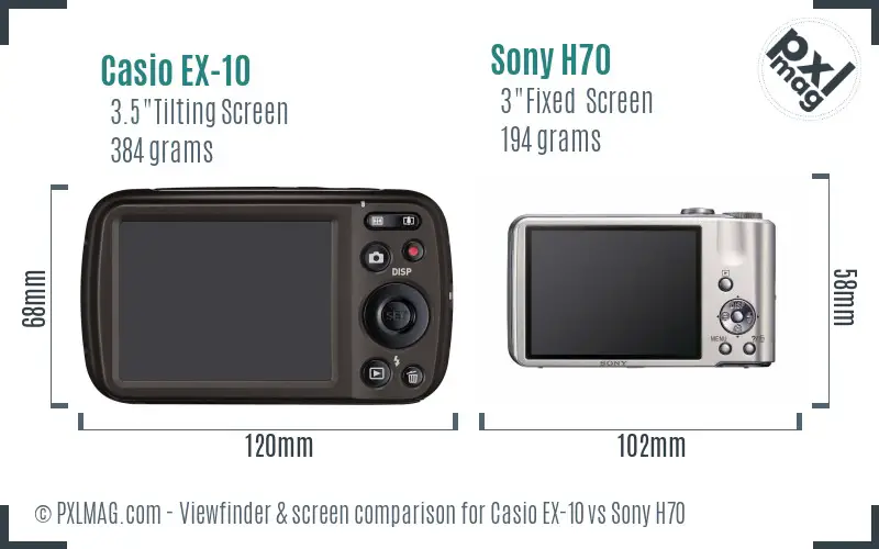 Casio EX-10 vs Sony H70 Screen and Viewfinder comparison