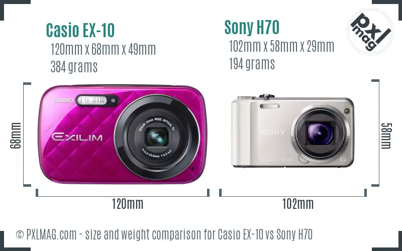 Casio EX-10 vs Sony H70 size comparison
