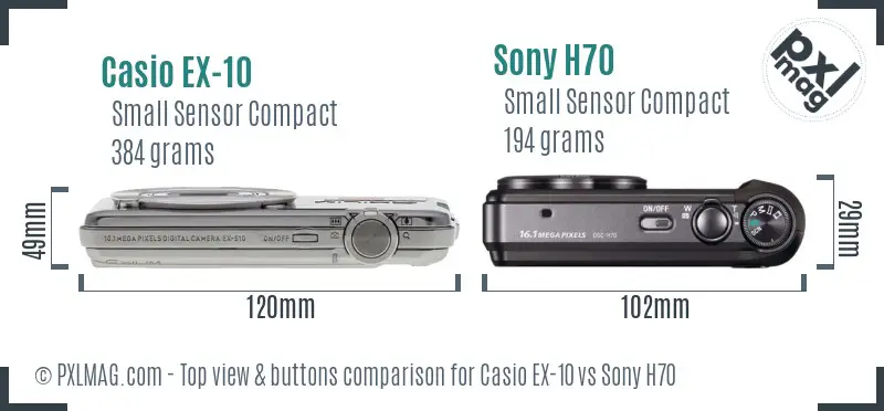 Casio EX-10 vs Sony H70 top view buttons comparison