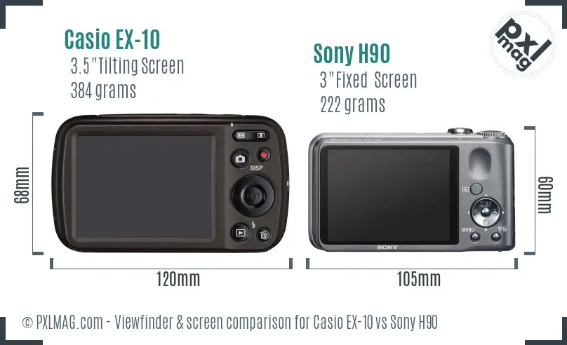 Casio EX-10 vs Sony H90 Screen and Viewfinder comparison