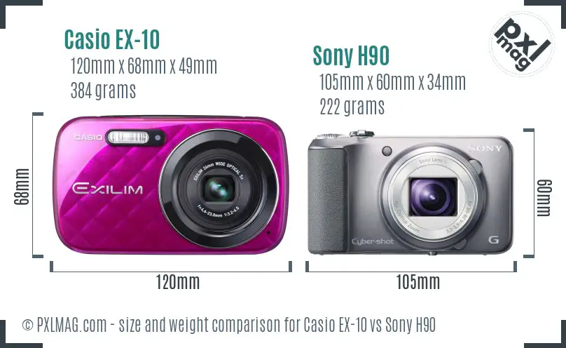 Casio EX-10 vs Sony H90 size comparison