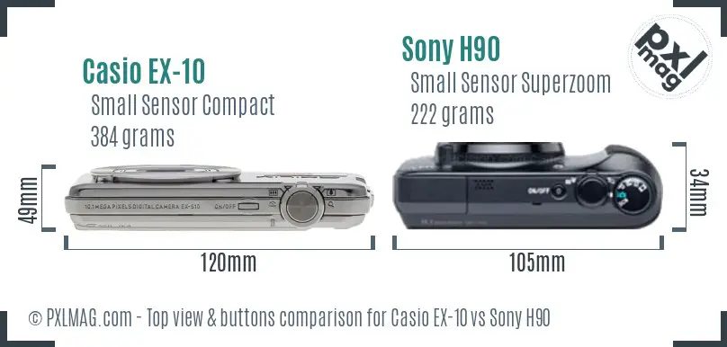 Casio EX-10 vs Sony H90 top view buttons comparison