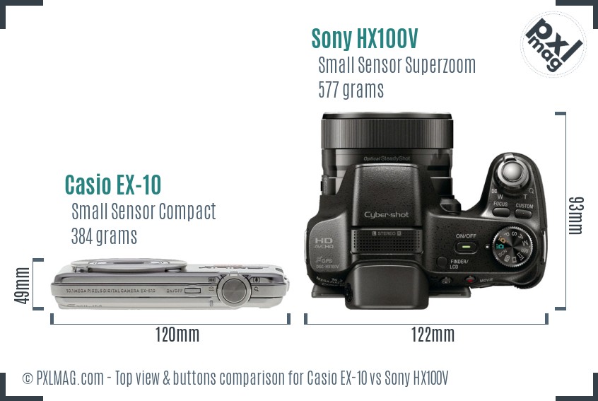 Casio EX-10 vs Sony HX100V top view buttons comparison
