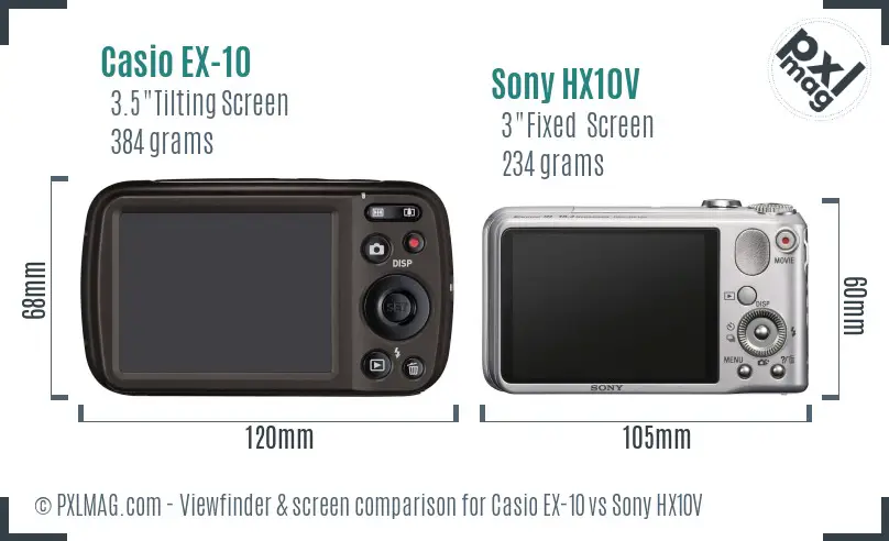 Casio EX-10 vs Sony HX10V Screen and Viewfinder comparison