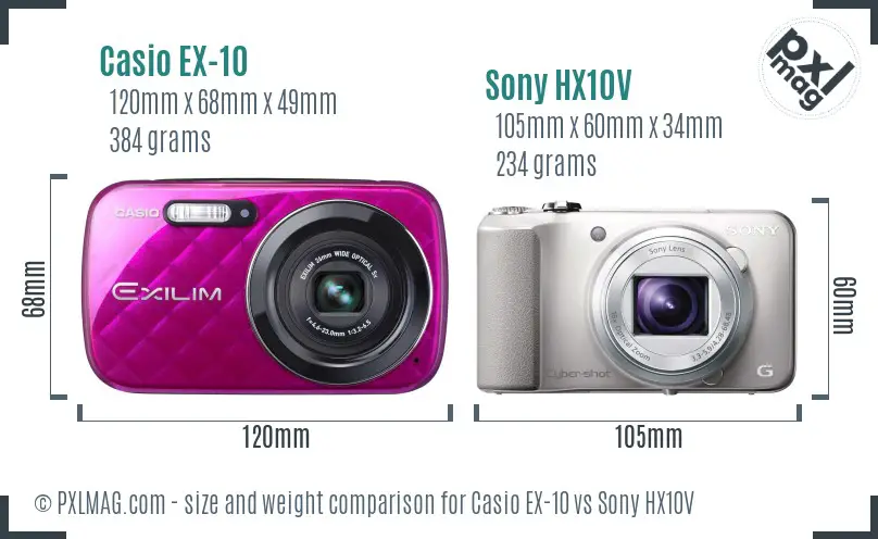 Casio EX-10 vs Sony HX10V size comparison