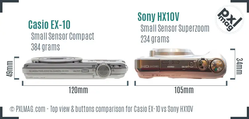 Casio EX-10 vs Sony HX10V top view buttons comparison