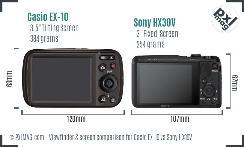 Casio EX-10 vs Sony HX30V Screen and Viewfinder comparison