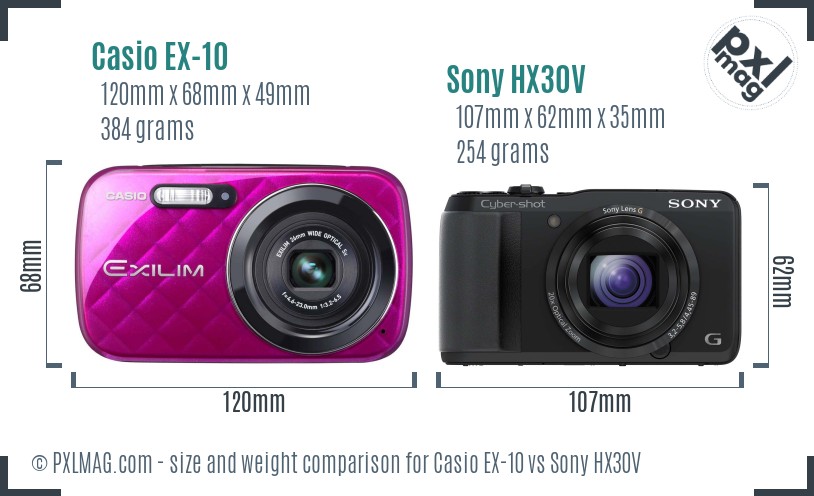 Casio EX-10 vs Sony HX30V size comparison