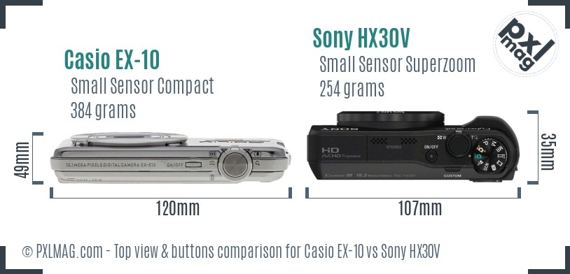 Casio EX-10 vs Sony HX30V top view buttons comparison