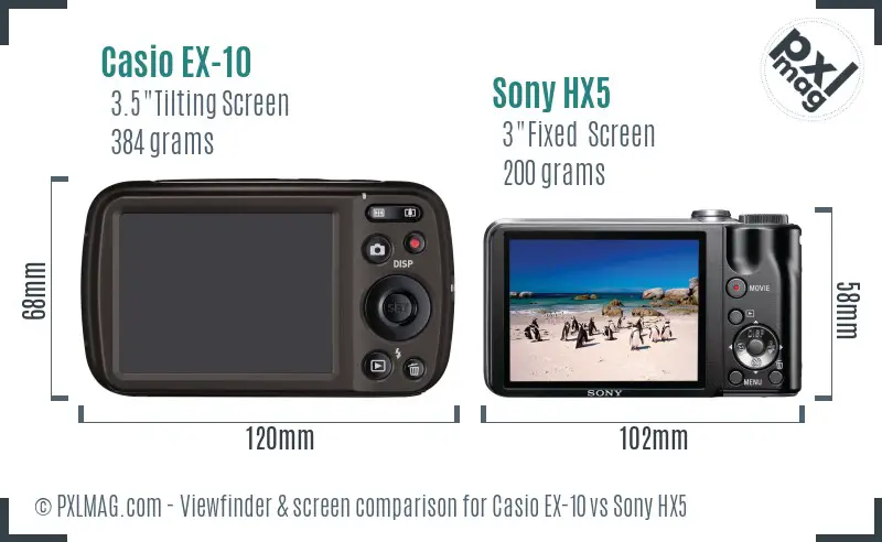 Casio EX-10 vs Sony HX5 Screen and Viewfinder comparison