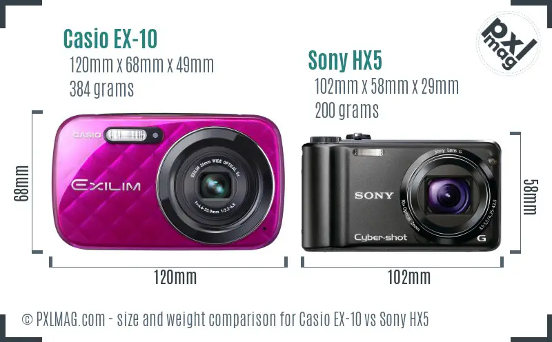 Casio EX-10 vs Sony HX5 size comparison