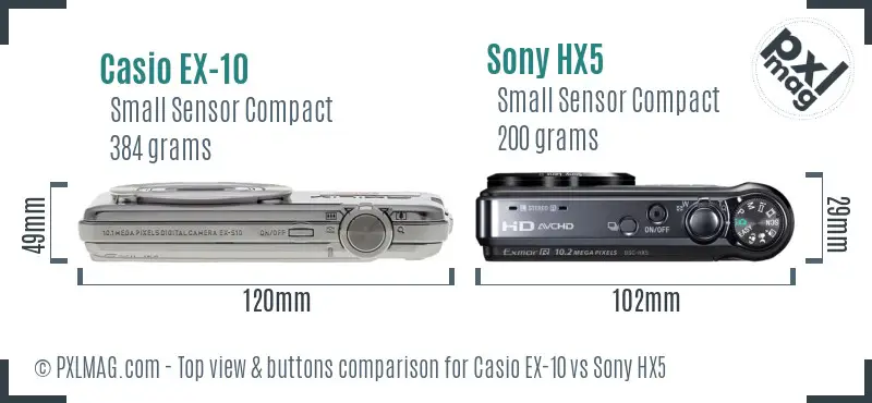 Casio EX-10 vs Sony HX5 top view buttons comparison
