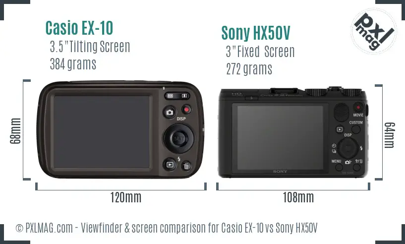 Casio EX-10 vs Sony HX50V Screen and Viewfinder comparison