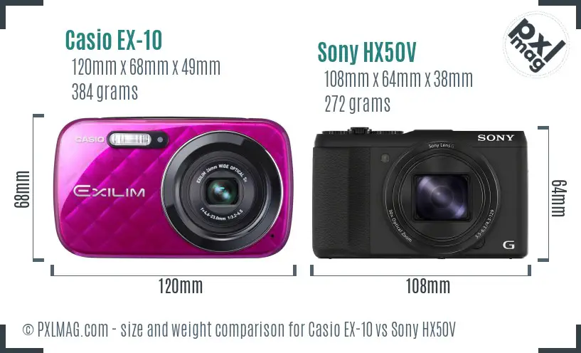 Casio EX-10 vs Sony HX50V size comparison