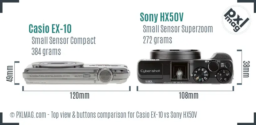 Casio EX-10 vs Sony HX50V top view buttons comparison