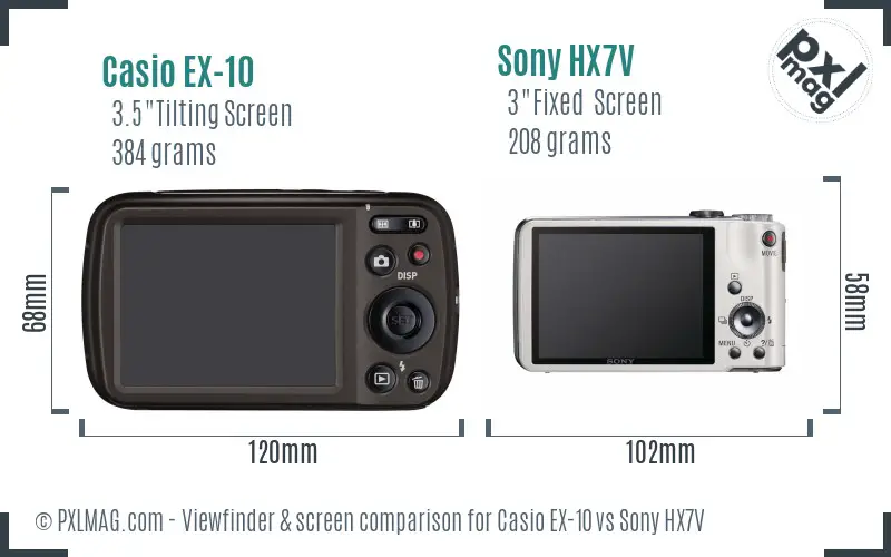 Casio EX-10 vs Sony HX7V Screen and Viewfinder comparison