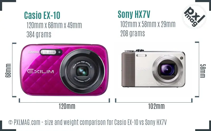 Casio EX-10 vs Sony HX7V size comparison