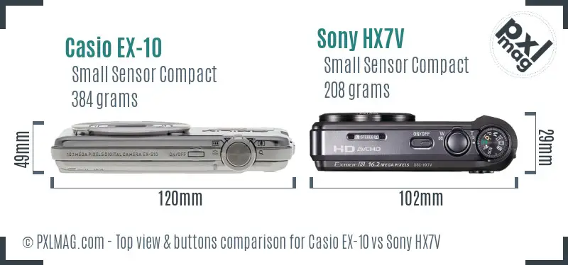 Casio EX-10 vs Sony HX7V top view buttons comparison